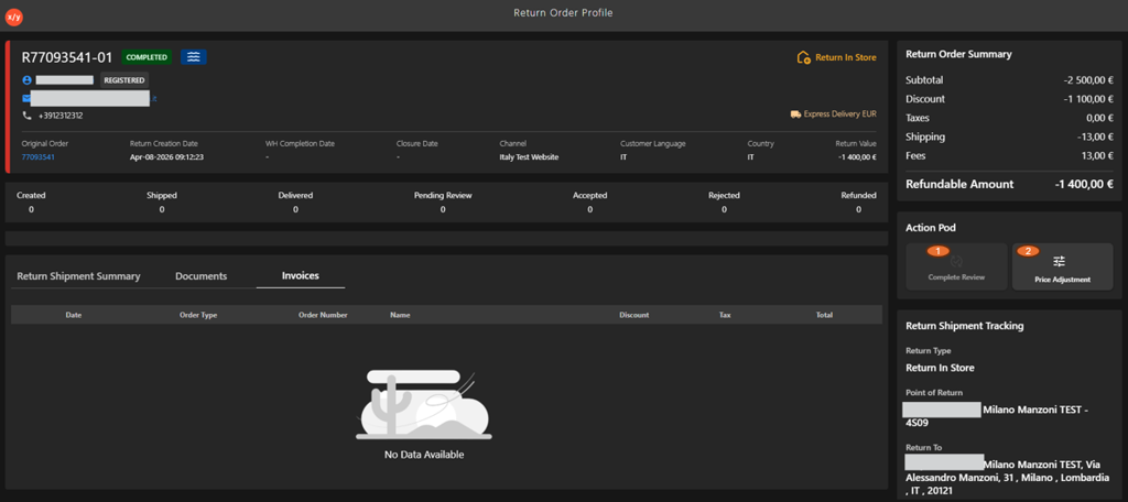 Return Order Profile Action Pod